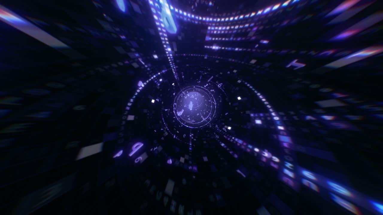 Abstract data tunnel with glowing code