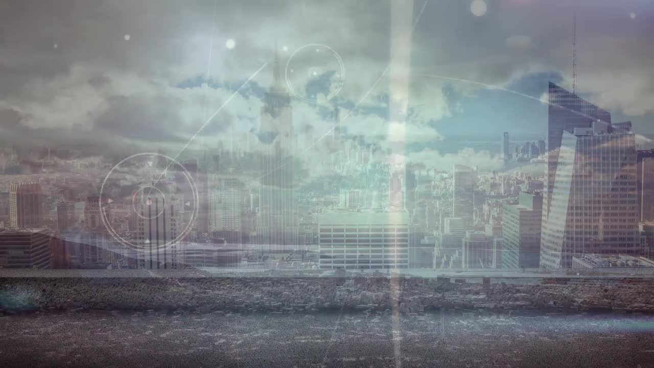 하늘과 도시 풍경에 대한 연결의 애니메이션