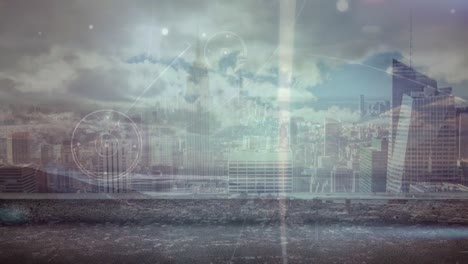 animación de conexiones sobre el cielo y el paisaje urbano