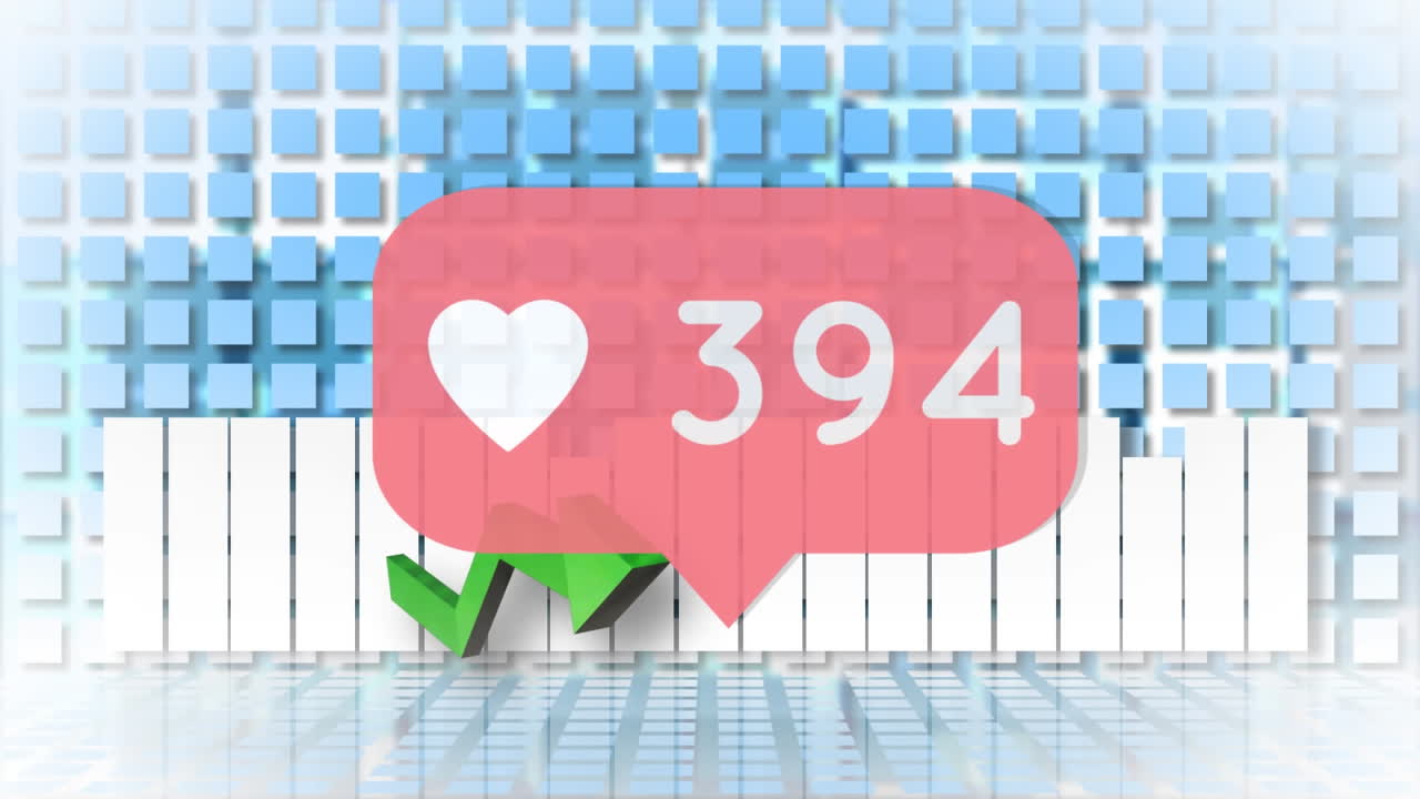 통계와 연결된 네트워크를 통해 소셜 미디어 아이콘의 애니메이션