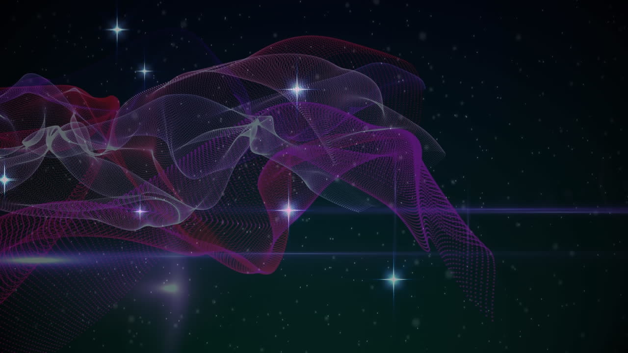 Animation of stars over colorful lines and shapes moving