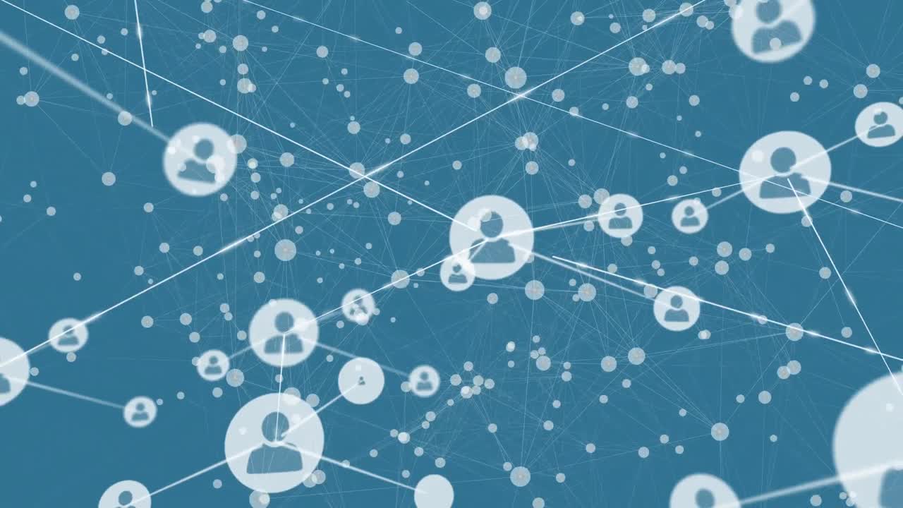 파란색 배경 위에 아이콘으로 연결 네트워크의 애니메이션