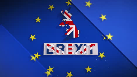 una representación en 3d del brexit, con las banderas de europa y el reino unido ilustradas en conexión entre sí, terminadas con un efecto de paneles de vidrio móviles