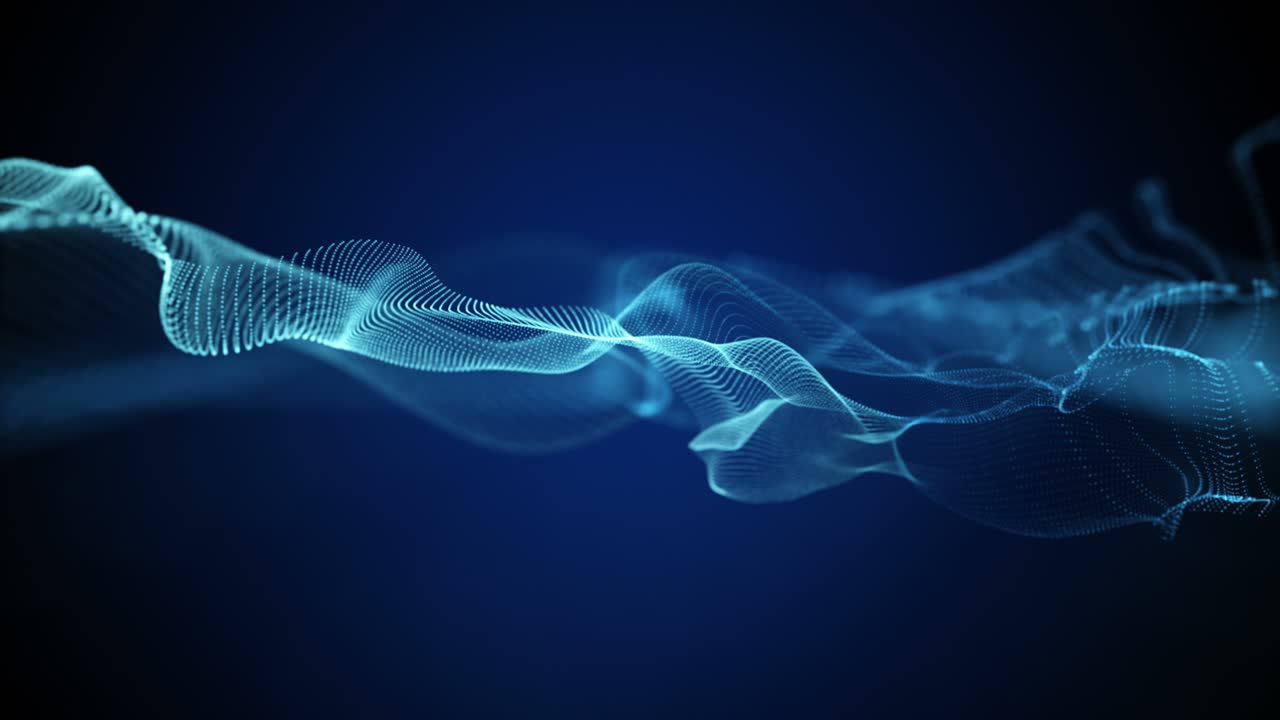 animación futurista con objeto de onda de partículas en cámara lenta, 4096x2304 bucle 4k