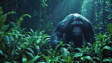 mighty gorilla in the deep jungle