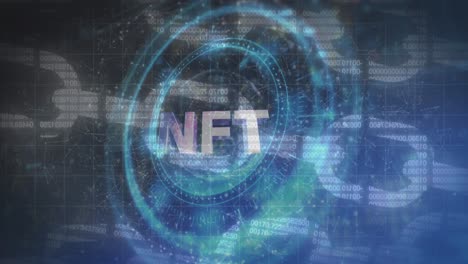 animación del símbolo nft en la cerradura giratoria de la caja fuerte sobre la cadena digital y el procesamiento de datos