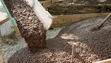 workers pouring and spreading fresh concrete on a construction job site