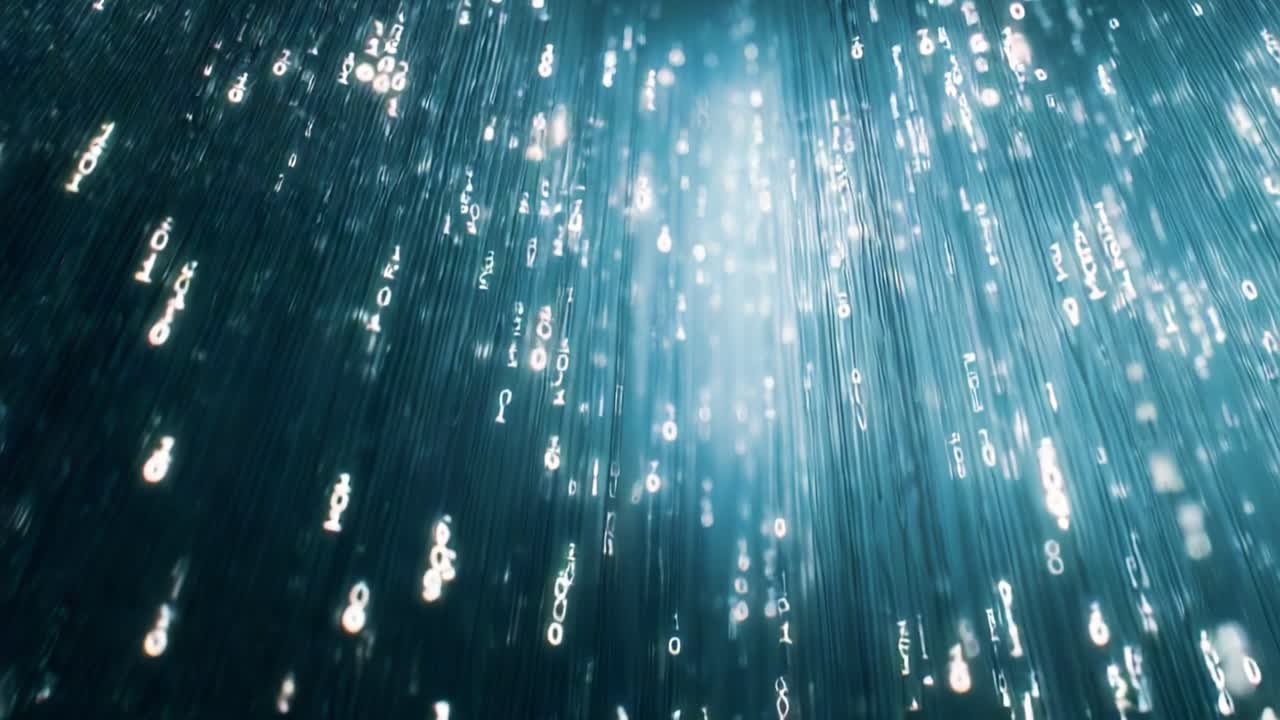 An immersive digital landscape showcasing cascading binary code, symbolizing technology, information flow, and the underlying structure of the digital world in a visually captivating manner