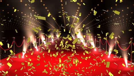 Animation-of-confetti-falling-over-spotlights-and-red-carpet-venue