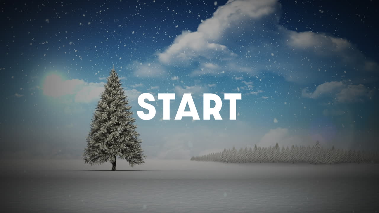 Animation of start text over winter scenery