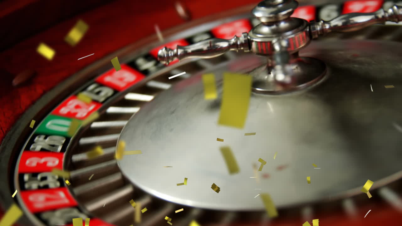 Animazione di coriandoli che cadono su roulette in rotazione