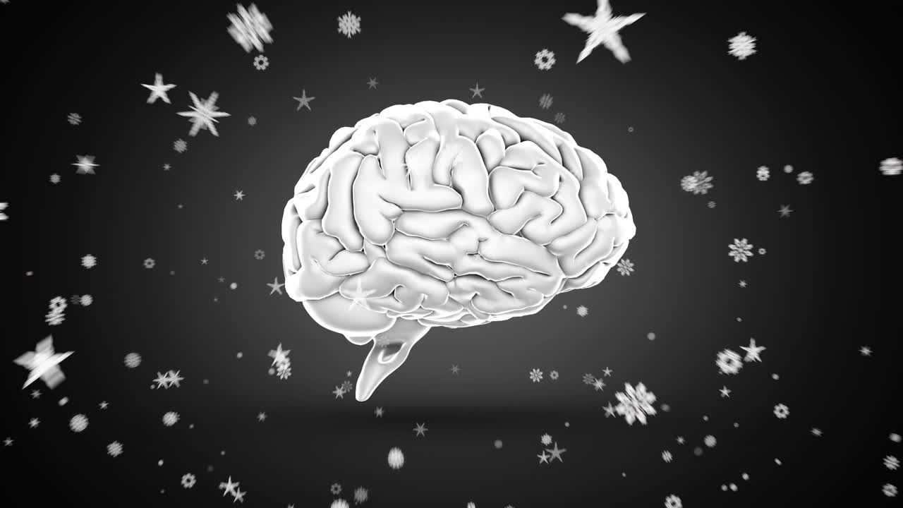 Animazione di stelle su cervello digitale su sfondo nero
