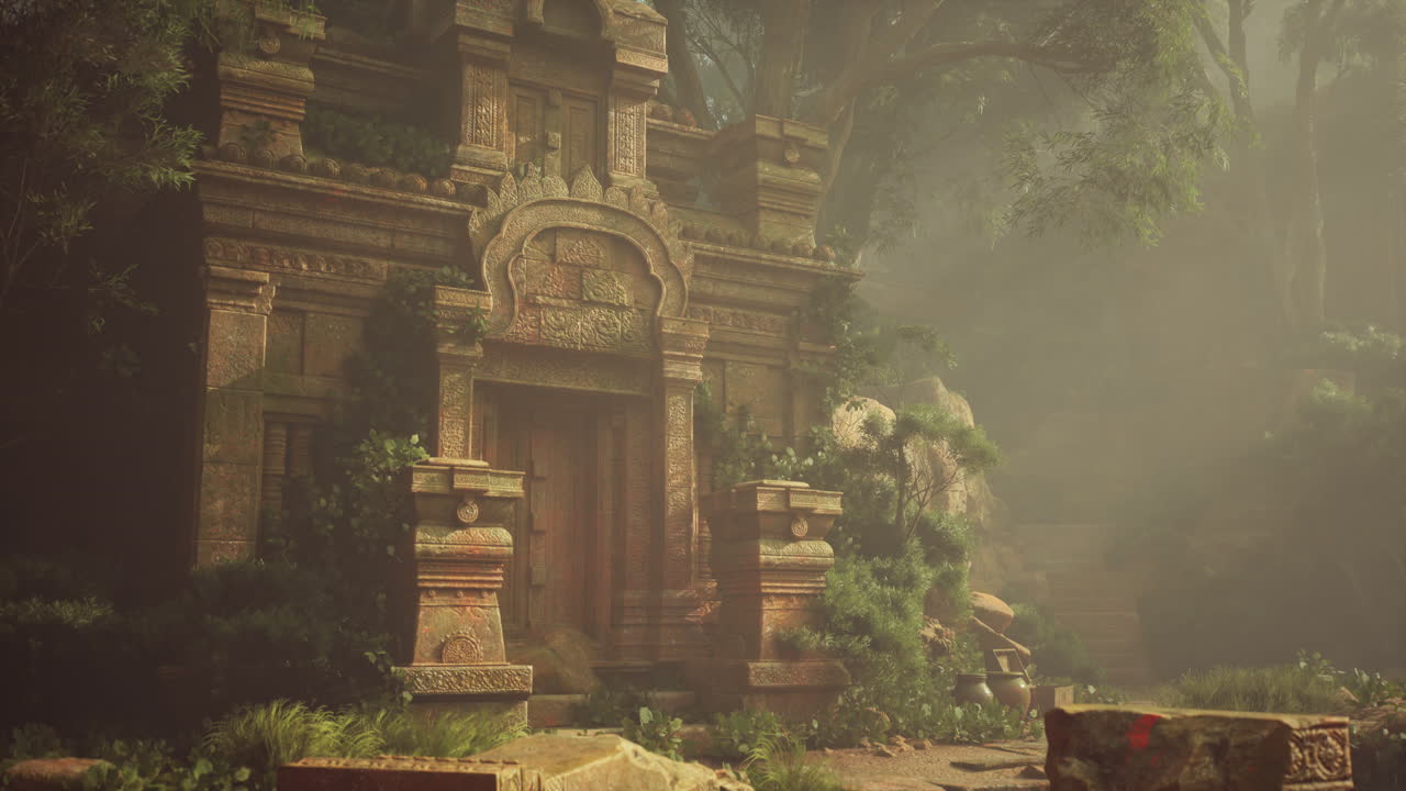 Ancient stone structure amidst forest