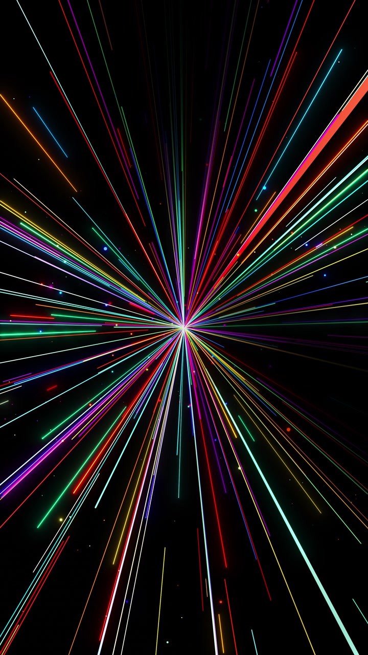 Rainbow laser streak scene with colorful glowing trails sharp perspective tiny particles and high