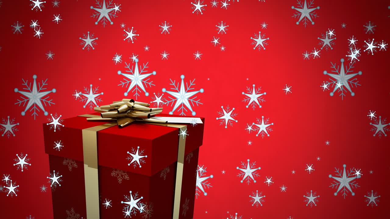 animación de estrellas caídas sobre el regalo de navidad