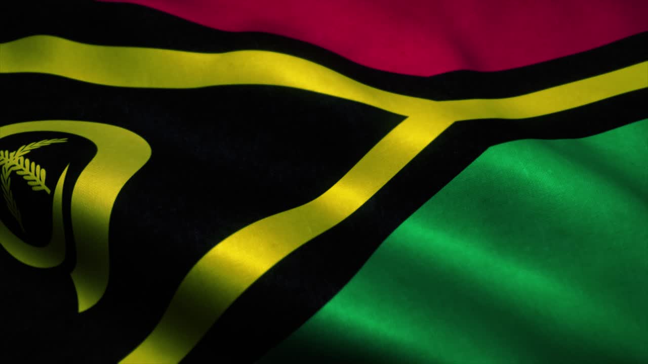 Bandiera di Vanuatu che sventola al vento. Bandiera nazionale di Vanuatu. Simbolo di Vanuatu, animazione in loop continuo. 4K