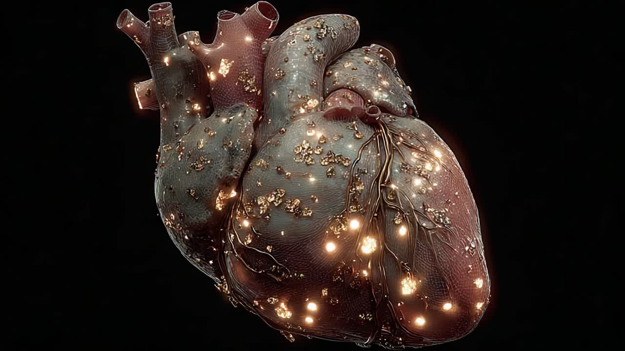 A Stunning Luminescent Heart Represents Life's Vitality with Radiant Lights, Symbolizing Emotions, Love, and the Central Role of the Heart in Human Existence