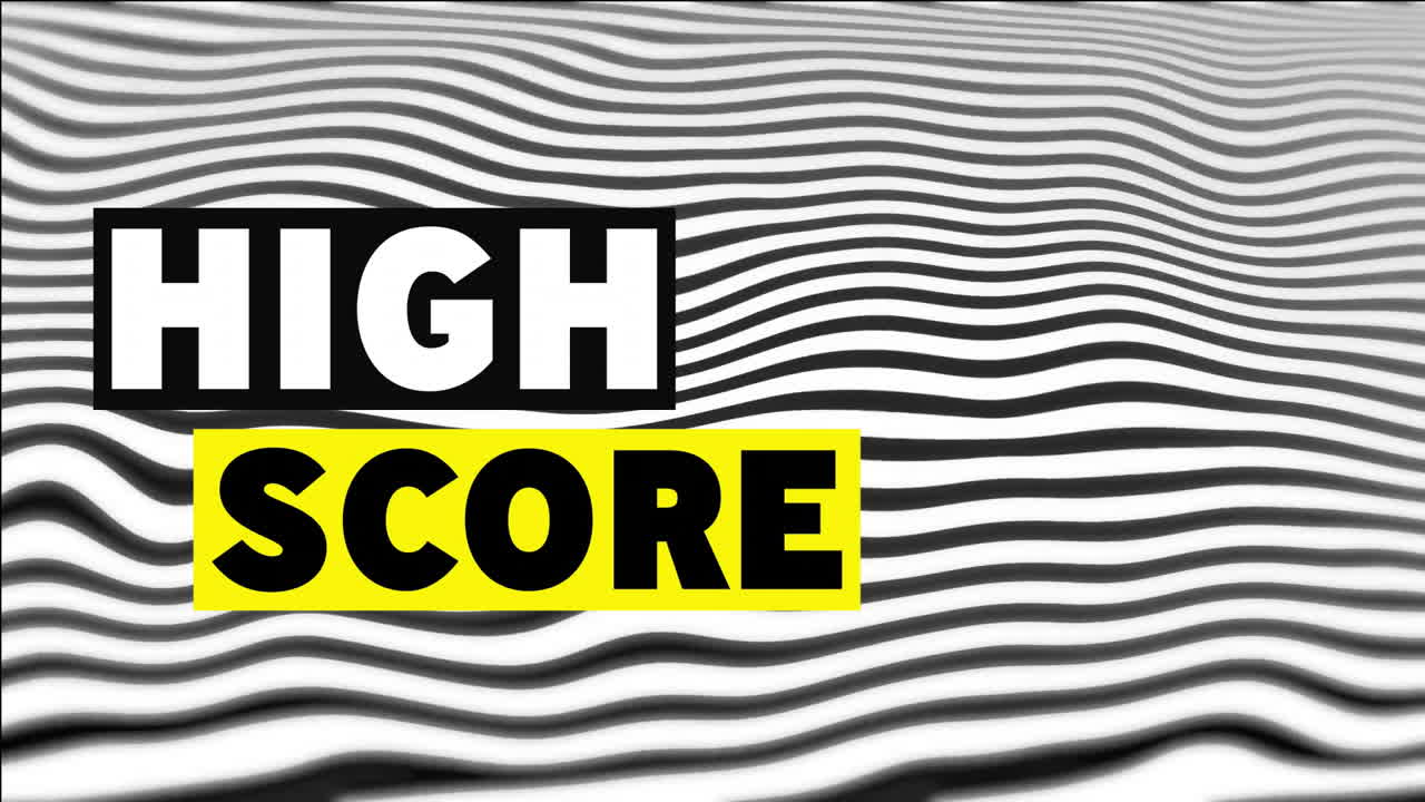 High score text over black and white wavy lines animation