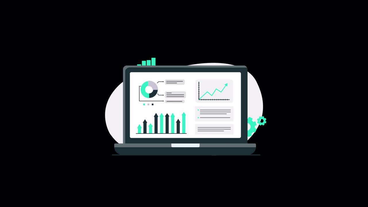 Animated Laptop Displaying Data Analytics and Business Growth