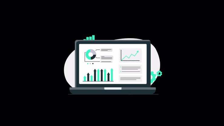 Animated Laptop Displaying Data Analytics and Business Growth