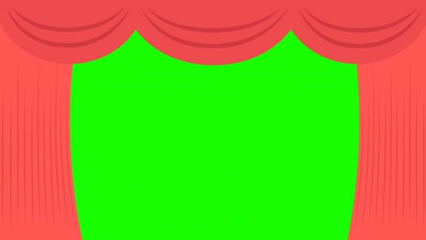 cartoon red curtain opening and closing animation on green screen.