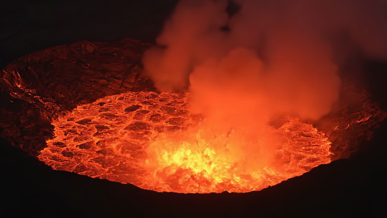 Volcanic Lava Eruption in a Crater