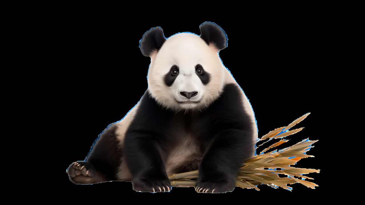Rozkošná panda klidně sedící animace izolované aktivum, transparentní video 4K, alfa kanál