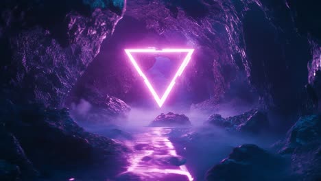 neon pink triangle in a mystical cave