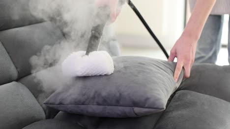steam cleaning a sofa cushion