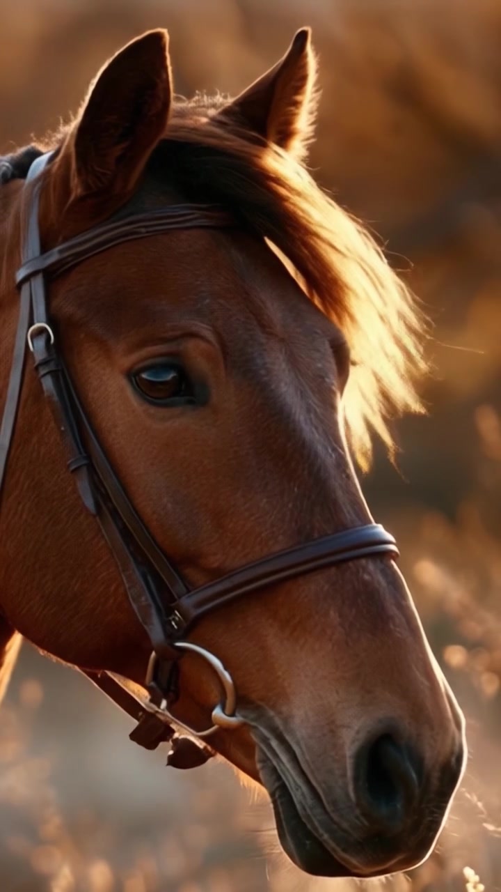 Un maestoso cavallo marrone in una morbida luce dorata: catturare l'eleganza e la bellezza della grazia equina nel bagliore della natura.