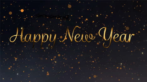 animation of happy new year text with yellow dots on black background
