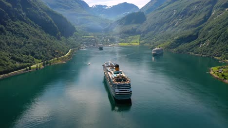 cruise liners on geiranger fjord, norway