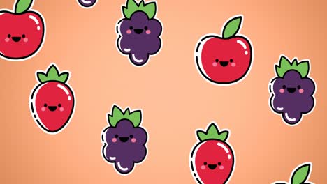 animation of falling fruits over orange background