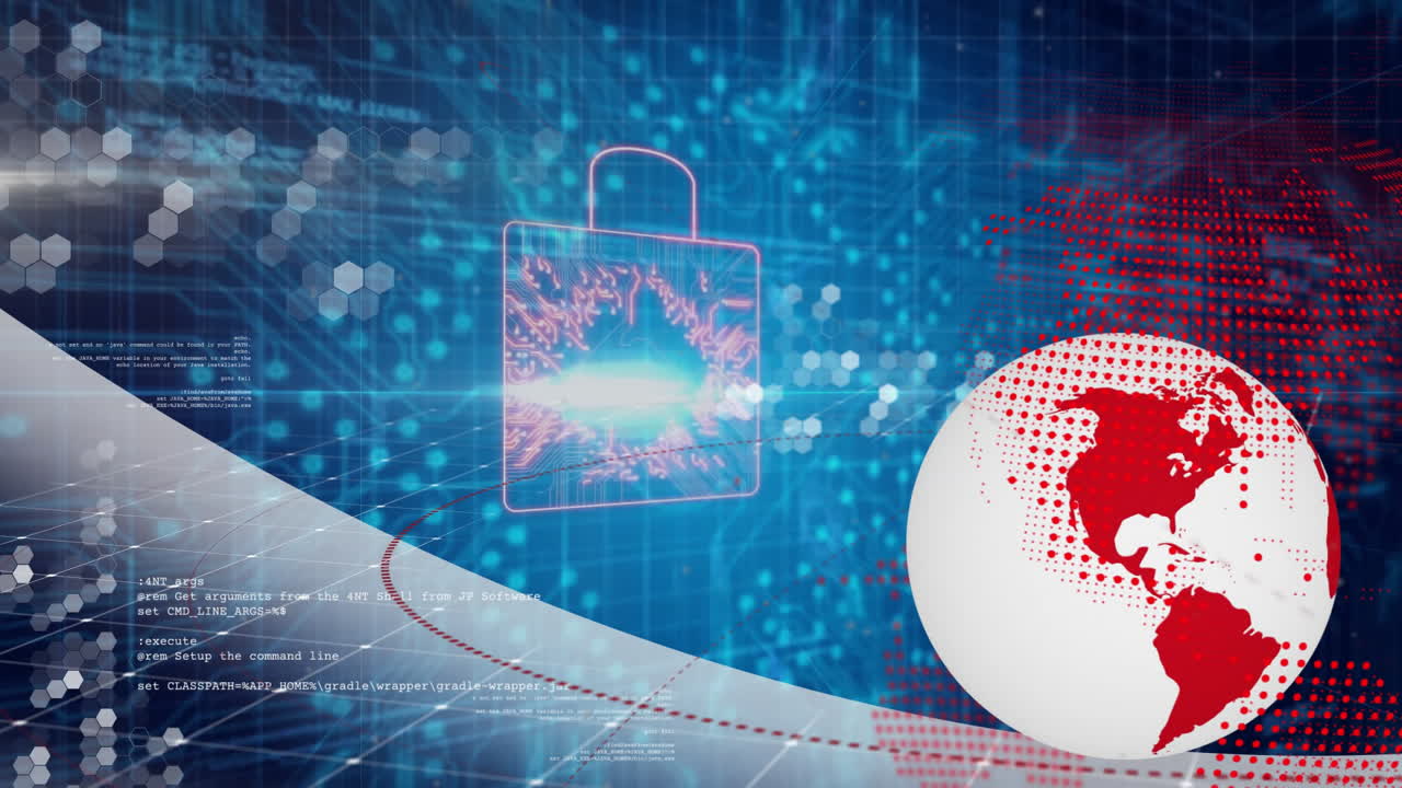 Glowing lock and red globe animation representing digital security concept
