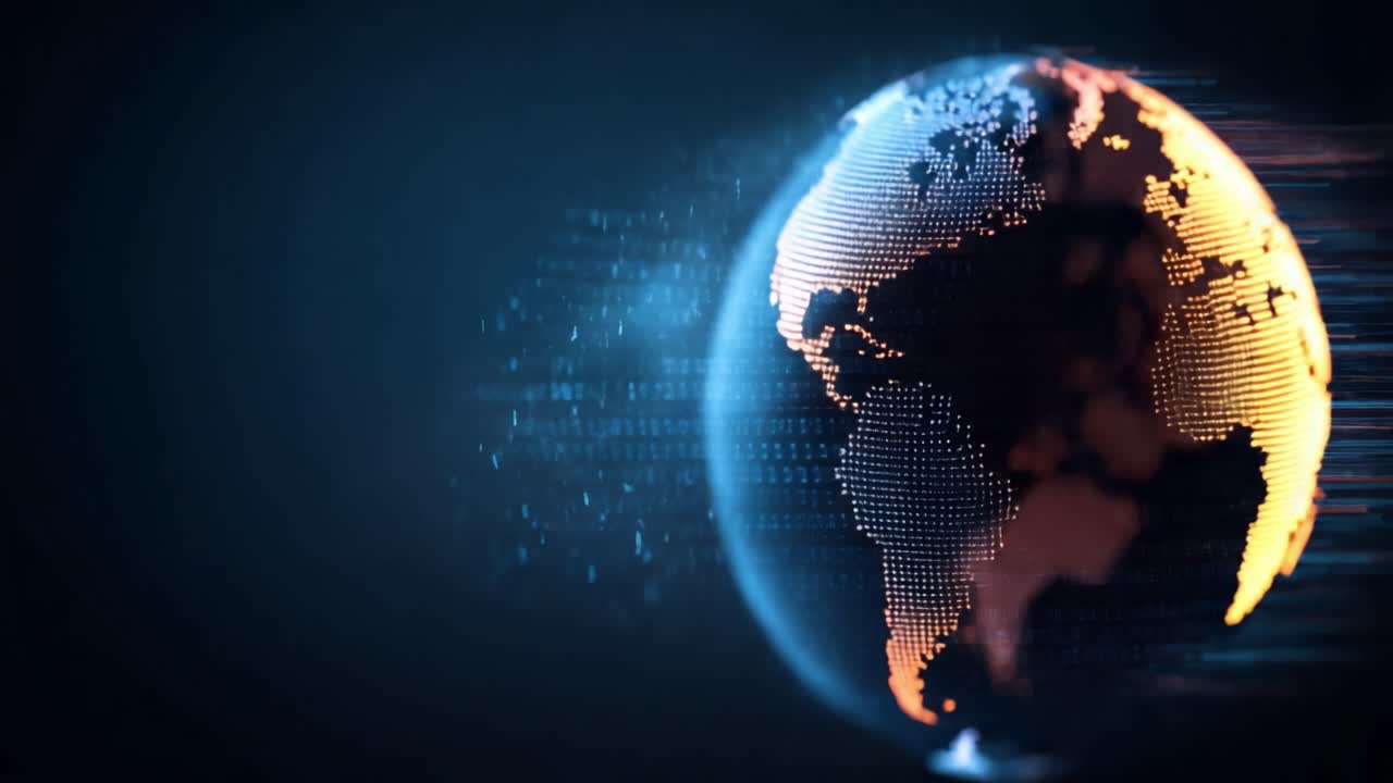 Fantastisk visualisering af et globalt netværk: En digital globus omgivet af datastrømme, der repræsenterer forbindelse og informationsflow over hele Jorden