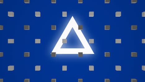 animación de filas de patrones de cubos sobre triángulos en fondo azul