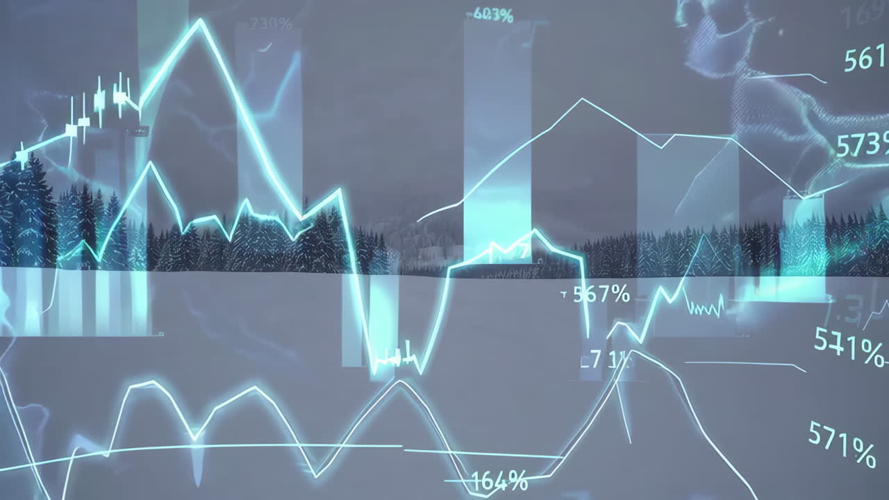 Financial Data Overlayed with Winter Landscape