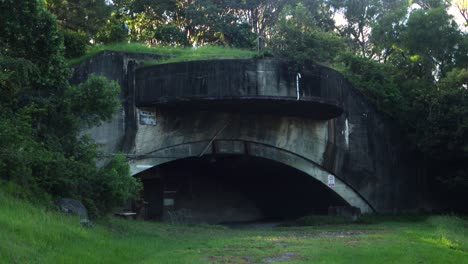 wide static view of abandoned world war ii bunker