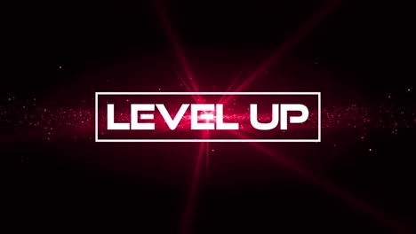 Digital-animation-of-level-up-text-banner-against-red-shining-star-on-black-background