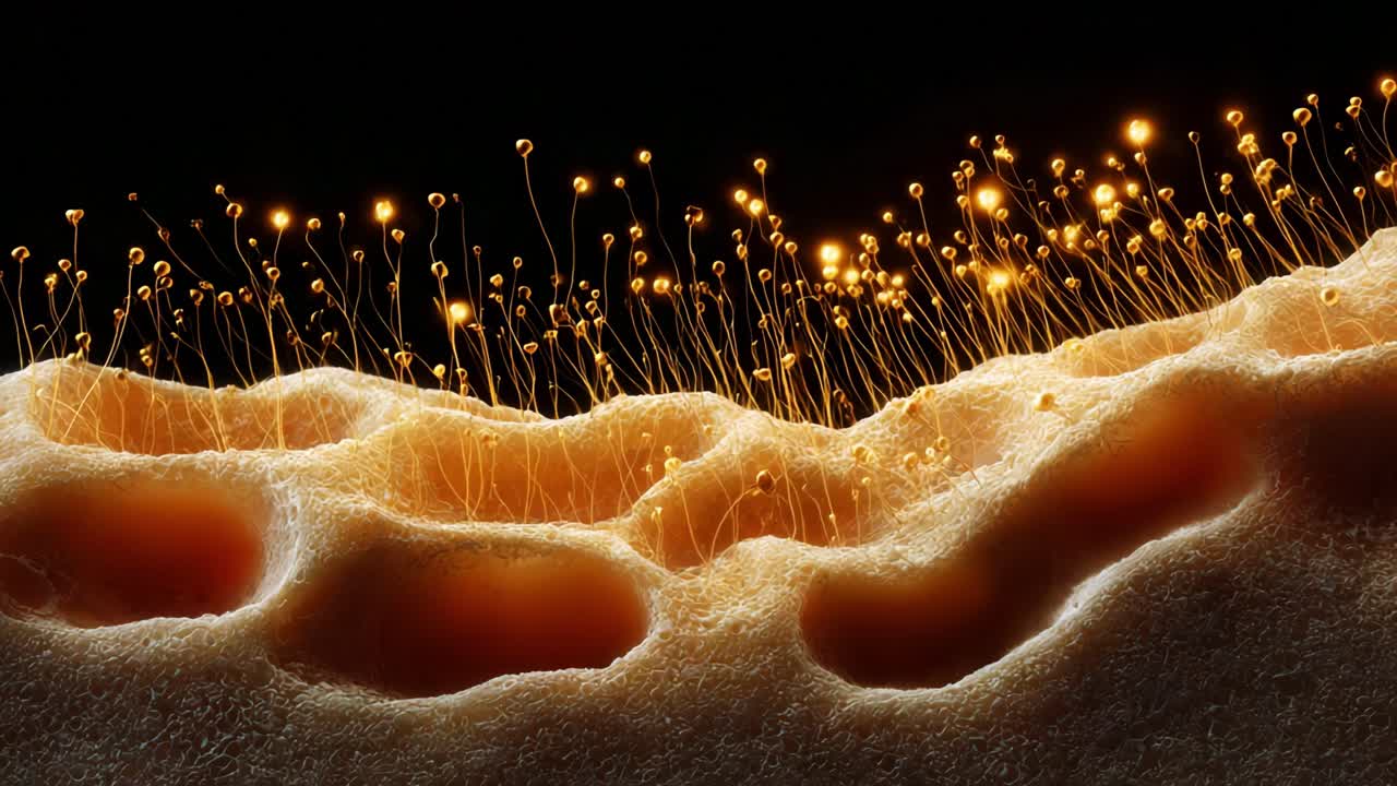 A Close-Up View of an Intricate Biological Structure Radiating Golden Tendrils, Showcasing the Beauty of Nature's Microcosm in a Stunning Visual Representation