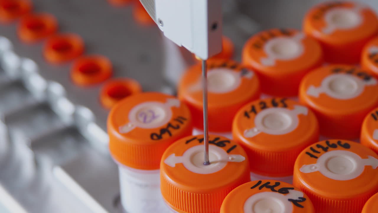 의학 실험실에서 암 환자의 암 세포 탐지 자동화 과정의 클로즈업