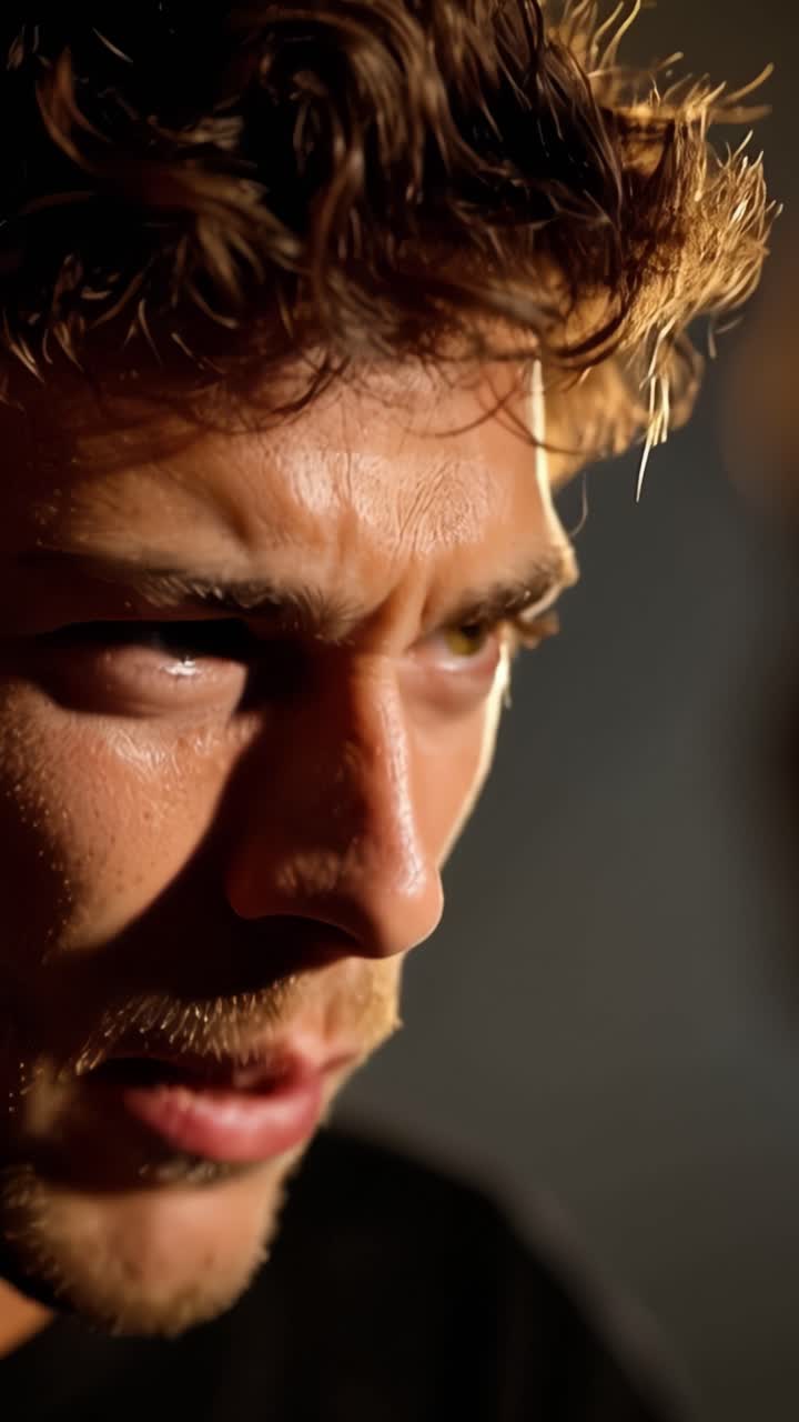 Intense Emotion Captured: A Close-Up of an Exaggerative Expression Reflecting Anger, Frustration, and Passion in a Dramatic Cinematic Moment