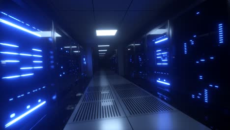 data center interior with glowing blue lights