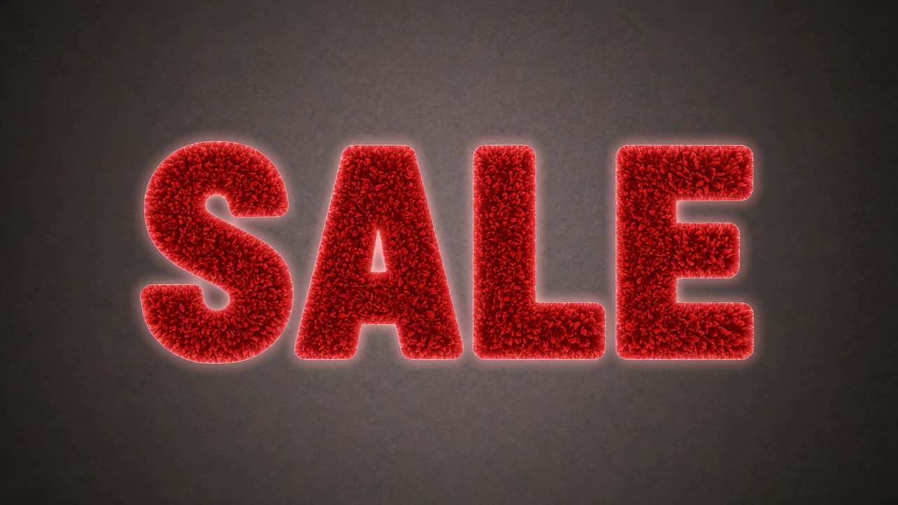 Pulsing red SALE letters zooming left on animation start, particles drifting, promoting sale