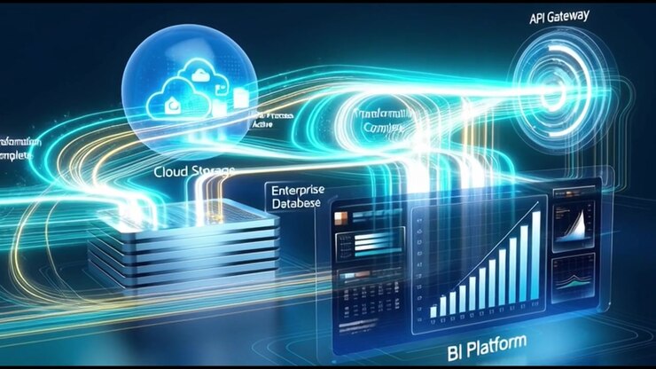 Digital Data Flow Visualization Between Cloud Storage, Database, and BI Platform