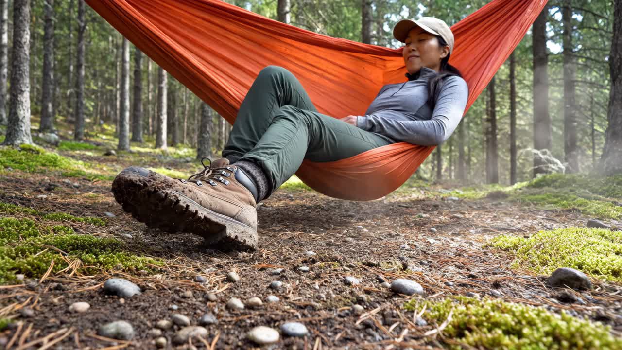 Woman Relaxing in Hammock in Forest