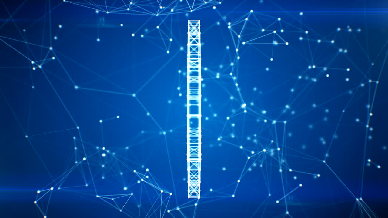 네트워크 클라우드에서 선과 점에서 나타나는 소셜 네트워크 아이콘, 입자로 형성되는 기호, 루프 3d 애니메이션, 100에서 500 프레임의 루프.