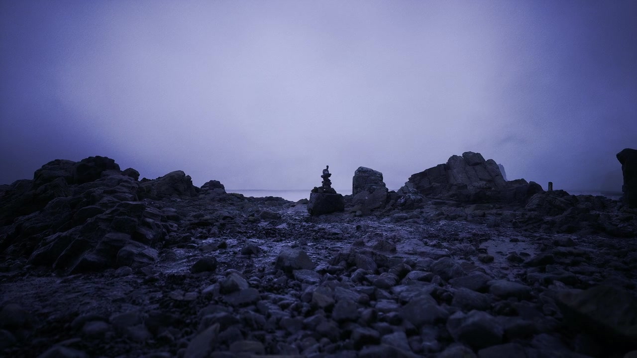 Faroff rugged coast decorated with small constructions and mysterious lights
