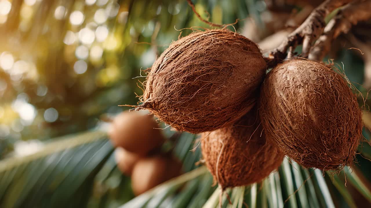 Close-Up View of Exotic Cocoa Pods Growing on a Tropical Tree, Highlighting Their Unique Texture and Rich Brown Color in a Lush Green Environment