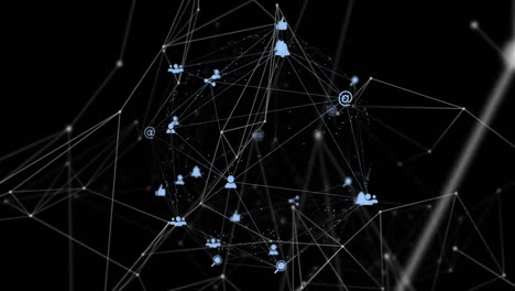 animation of network of connections with icons on black background